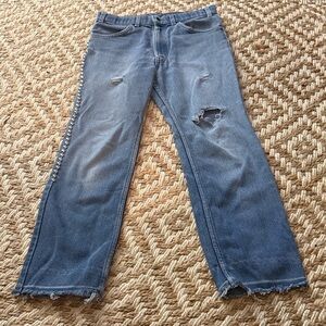 Levi's Blue Distressed Wide-Leg Jeans with Side Studs